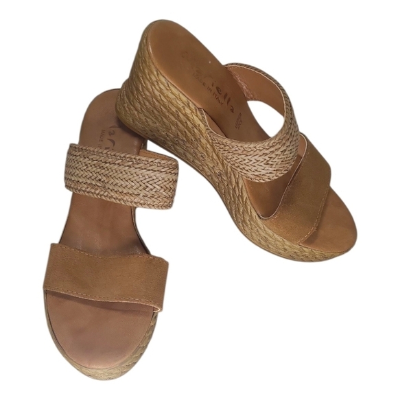 Mariella Suede Leather Woven Natural Slip On Wedge Sandals Size 7 - Picture 4 of 11